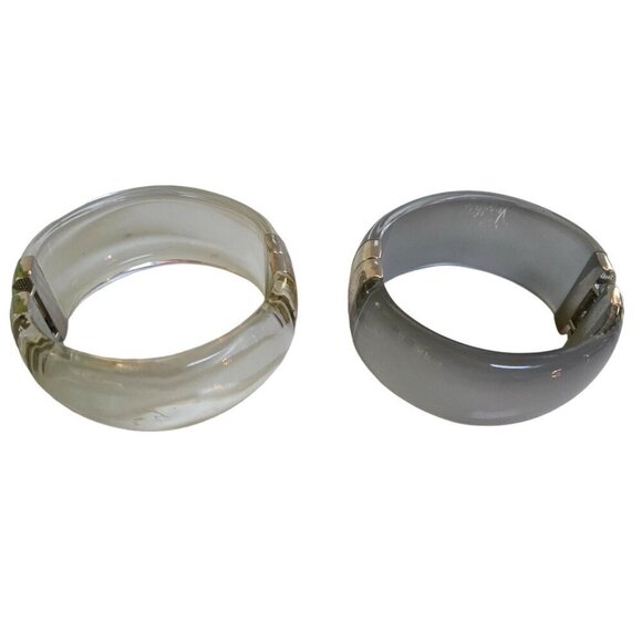 Vintage Lot Of 2 Retro Lucite Gray Moonglow/Clear Silvertone Hinged Clamper Brac - Picture 2 of 6